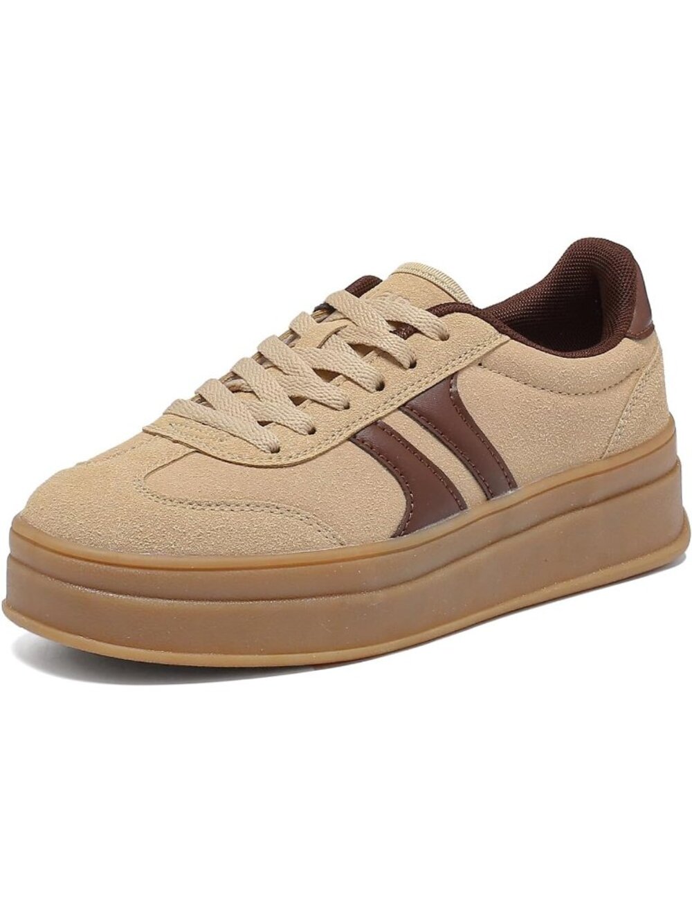 🆕Women's Brown Gum Sole Fashion Sneakers Thick Platform Sole Rubber Shoes